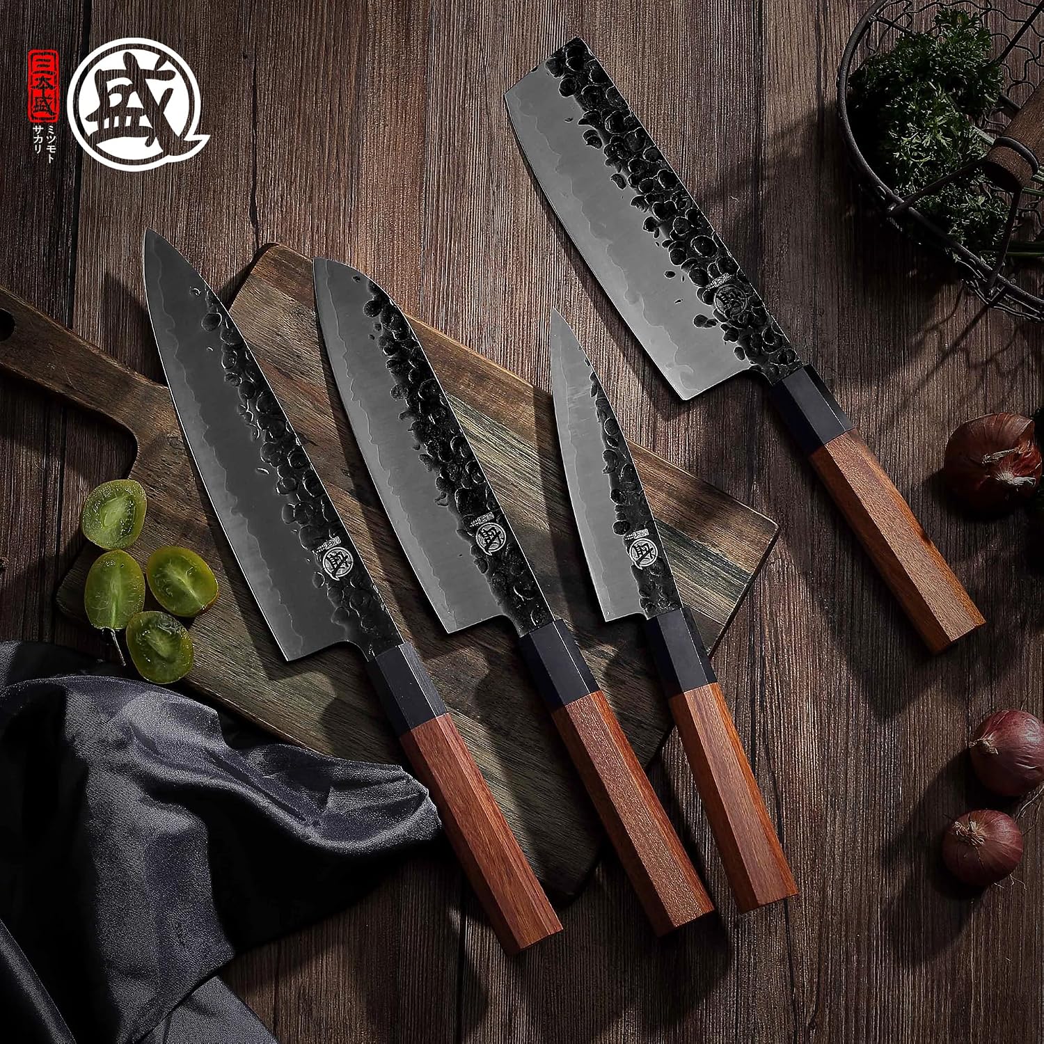 Detalle 2 de MITSUMOTO SAKARI MS-2680-IT keukenmessenset, 4 messen met houten handgrepen
