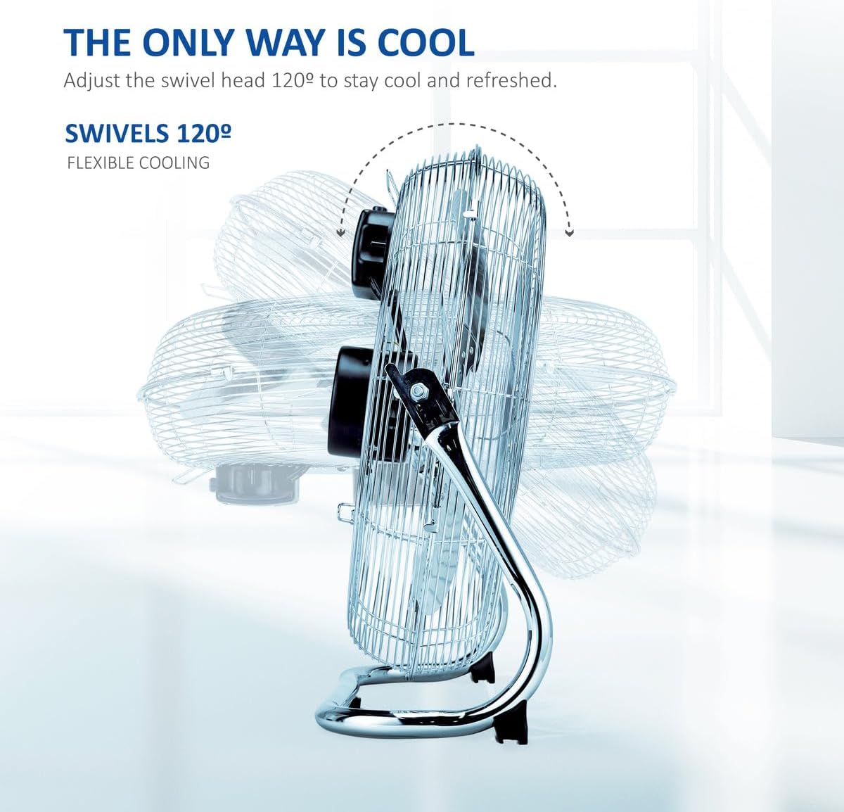 Thumbnail 5 de NETTA 20-inch Chrome Floor Standing Fan with 5 High Velocity Blades