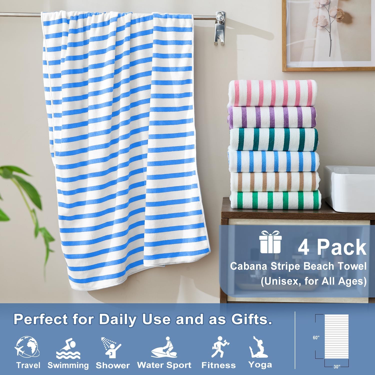 Thumbnail 1 de JML Beach Towels Microfiber 4-Pack 30" x 60" 🏖