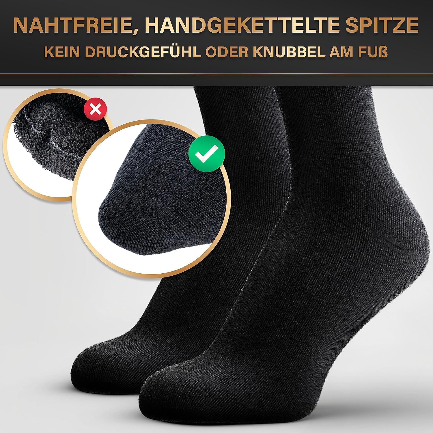 Detalle de HELDENWERK 12er Pack Herren-Business-Socken (atmungsaktive Baumwolle, ohne drückende Naht) – 8× schwarz, 2× grau, 2× navyblau