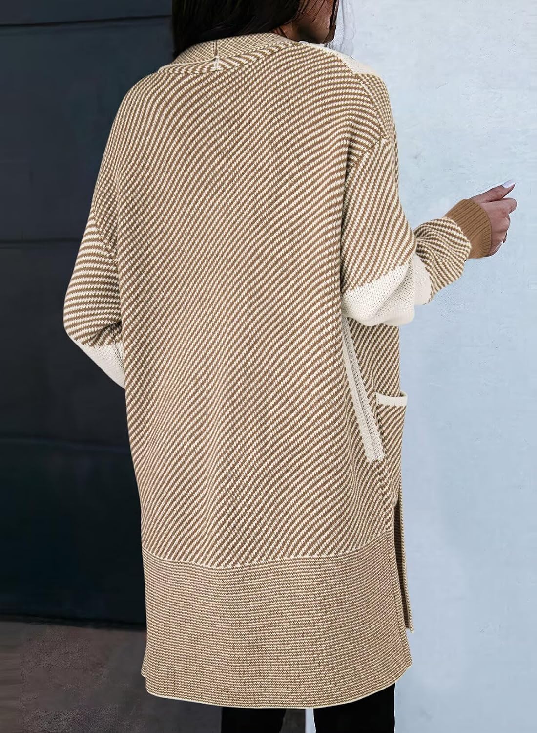 Detalle de Astylish Women's Long-Sleeve Knit Cardigan with Pockets, Oversized Colour-Block Design