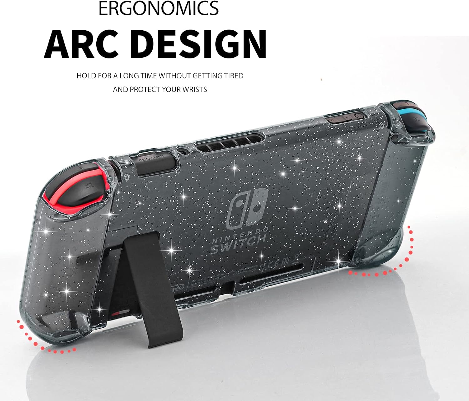 Detalle de HEATFUN Glitter Case for Nintendo Switch, Black Hard Shell with Screen Protector