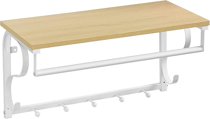 VASAGLE Perchero de Pared Industrial con Estante y Ganchos