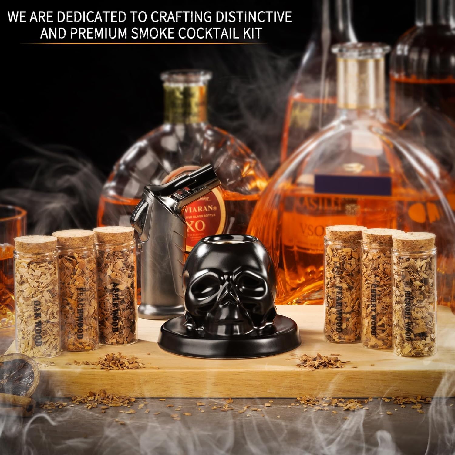 Detalle de Whiskey Smoker Kit with Torch - 21 Sets: Skull Design, 6 Wood Flavors & No Butane