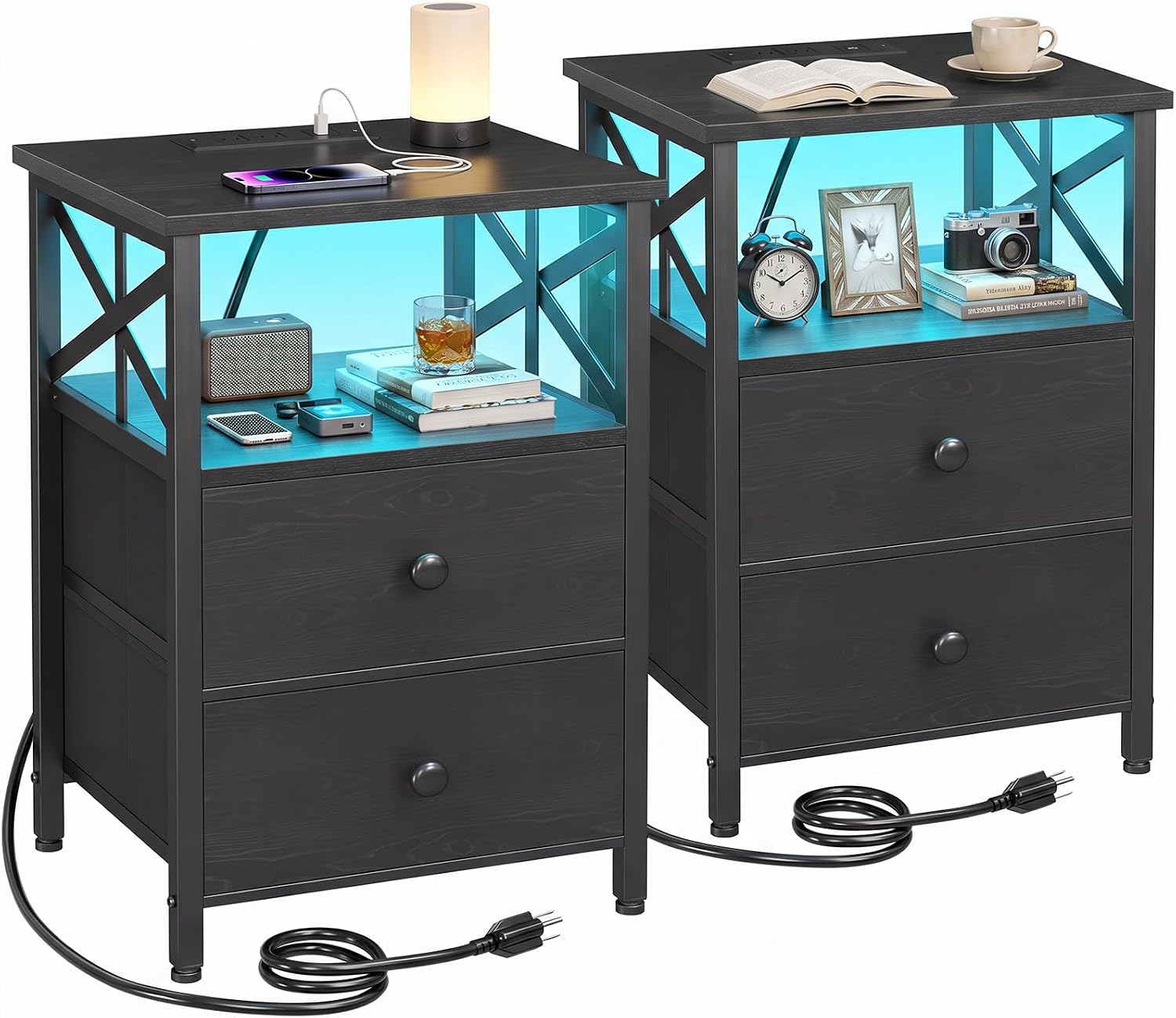 Detalle de AMHANCIBLE HET052 LED Nightstand Set of 2 with Charging Station