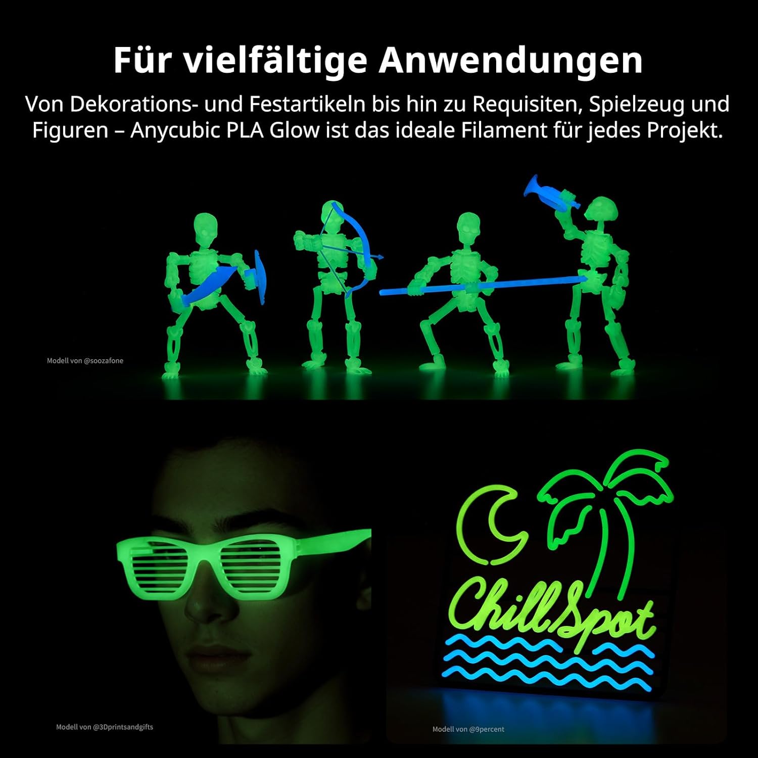 Thumbnail 3 de ANYCUBIC PLA Leuchtet Filament (Glow in the Dark), 1 kg Spule – blau im Dunkeln, mit intelligenter Identifikation