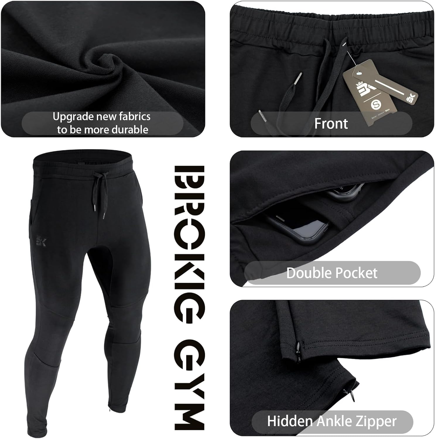 Detalle de BROKIG Mens Gym Joggers Slim Fit
