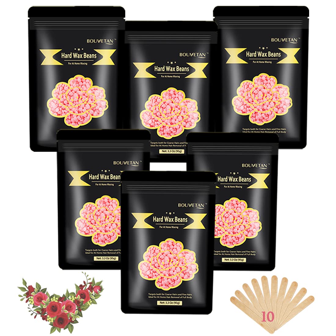Thumbnail 6 de Bouvetan 1.3Lb/21oz Wax Beads for Brazilian, Eyebrow, Face, Bikini, Legs, Arms – 6 Packs + 10 Spatulas