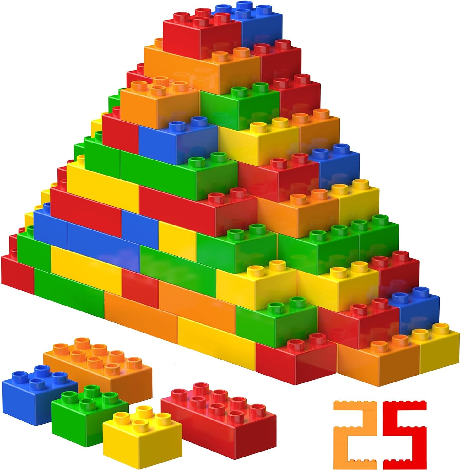 Detalle de WYSWYG Großes Bauklotz-Set – 25 große Bausteine, kompatibel, ideal für Kinder von 3 bis 6 Jahren
