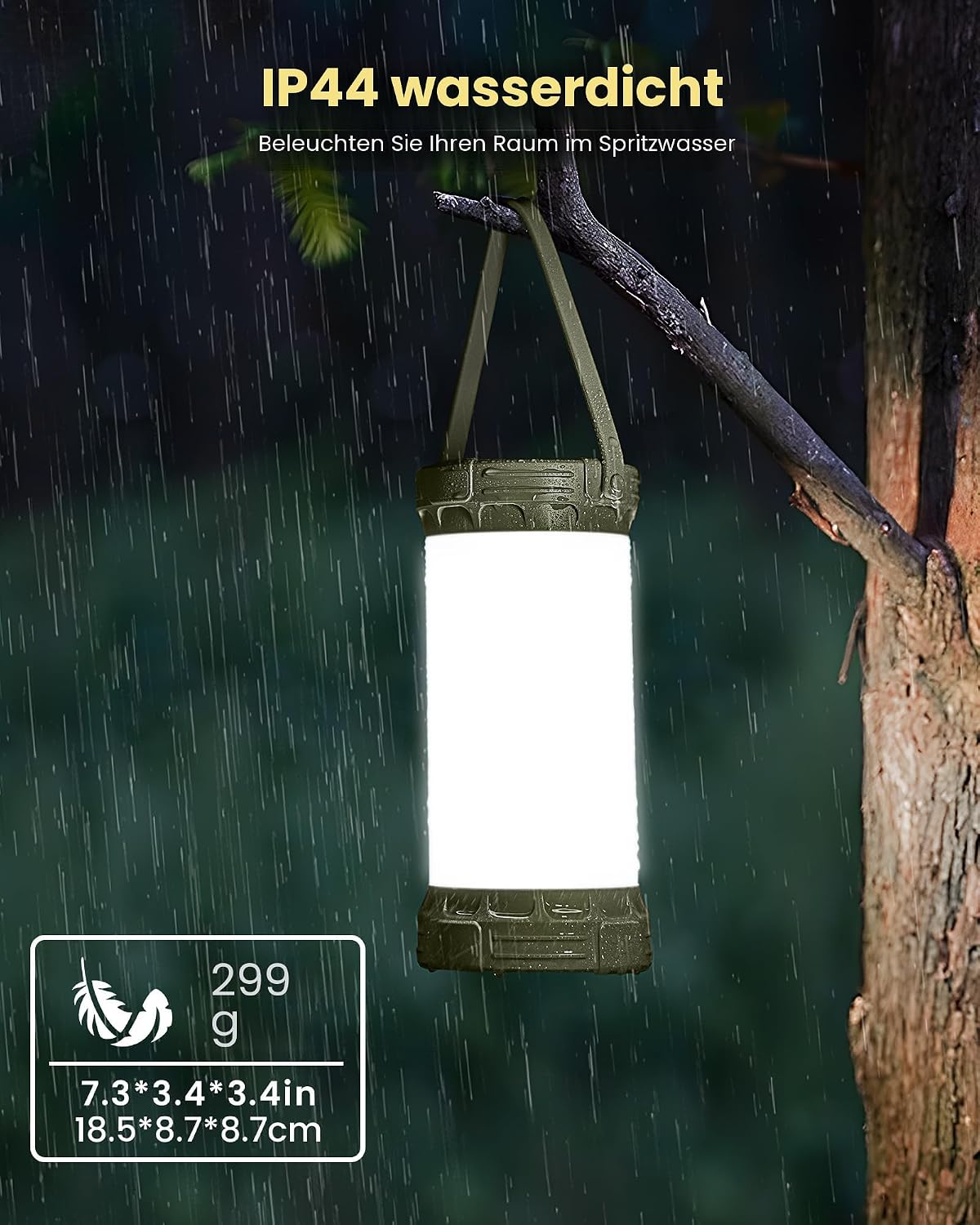 Detalle 2 de Glocusent Campinglampe & Zeltlampe: 1500 lm, 135 LED, 200 Stunden Laufzeit, 5000 mAh, USB-C, 3 Farben, SOS – kompakt und robust