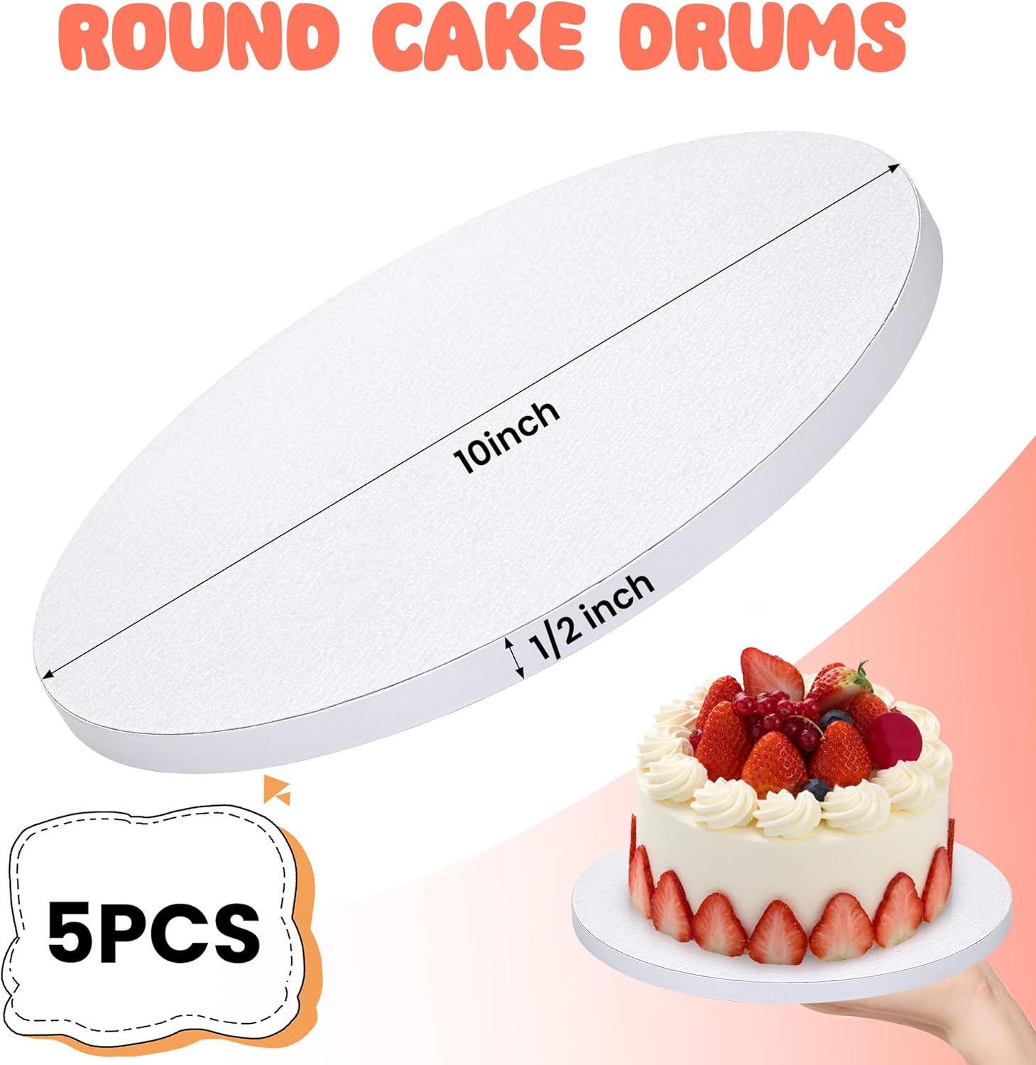Thumbnail 1 de Yimomoyi 5 Pcs Round 10-Inch Thick White Cake Boards – Reusable, Multi-Purpose