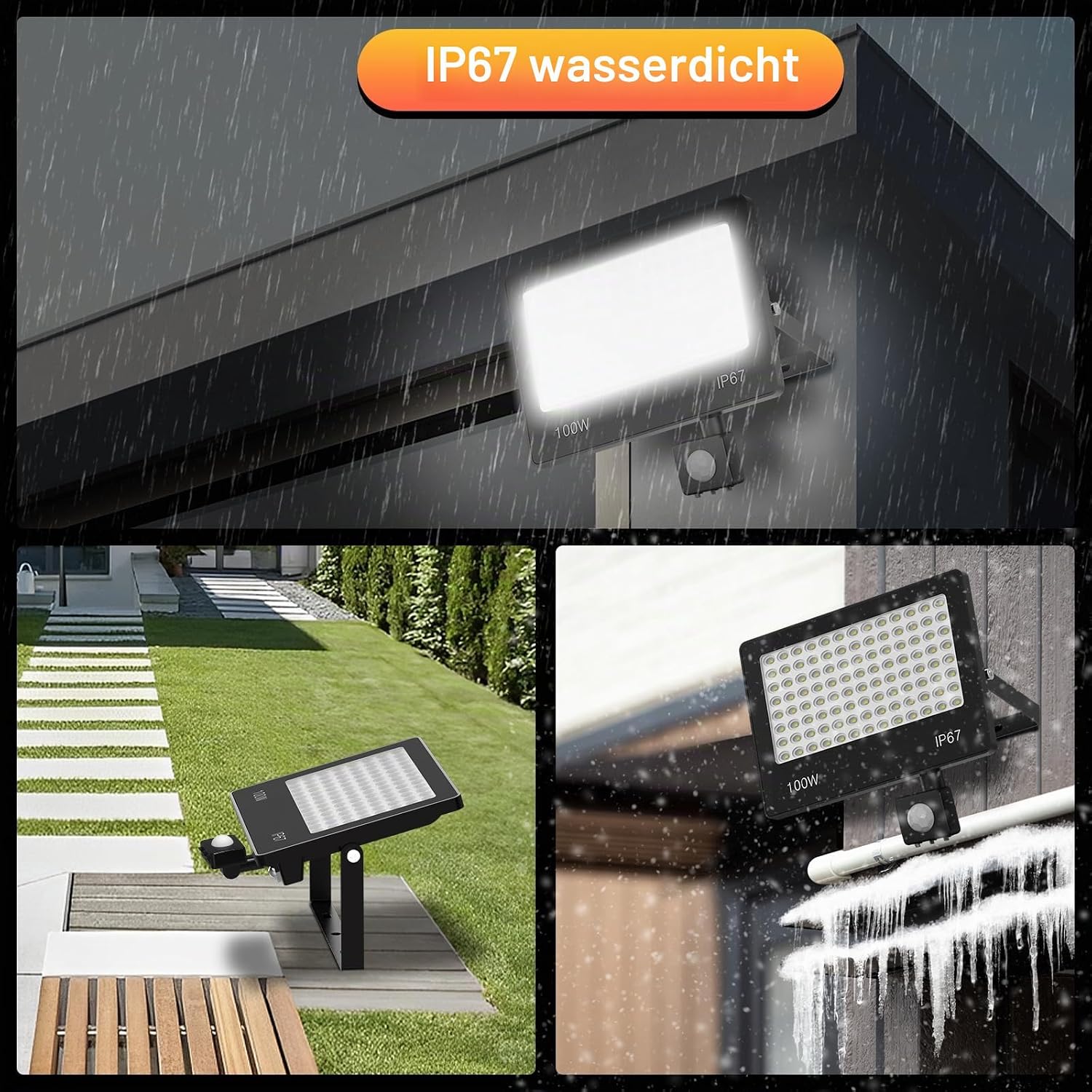 Thumbnail 4 de HAPYLUMI 50W Außenstrahler mit Bewegungsmelder – 5000 lm, 6500K, IP67