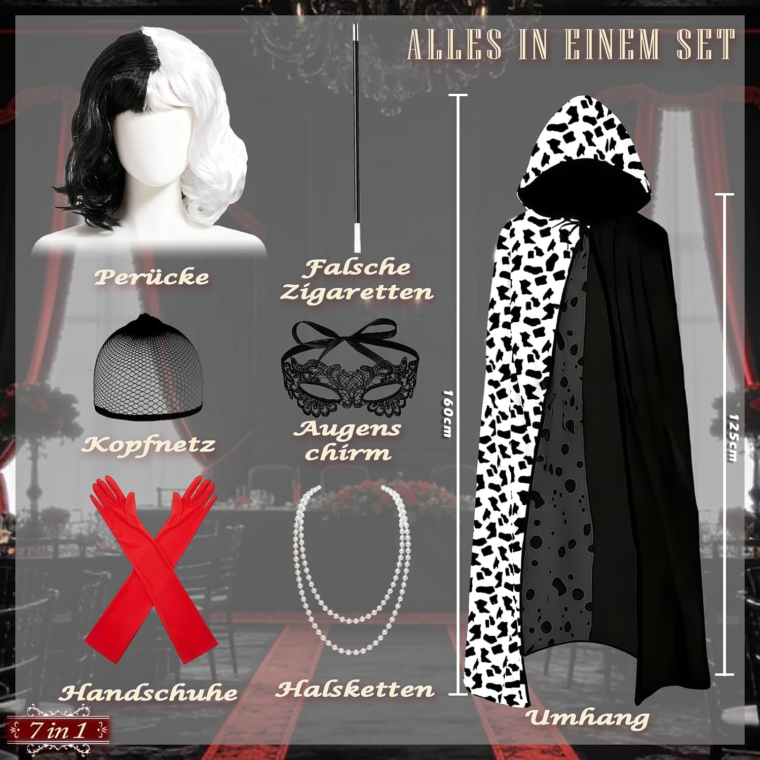 Detalle 2 de Beeoecm Cruella Devil Kostüm Damen 160 cm 🎭