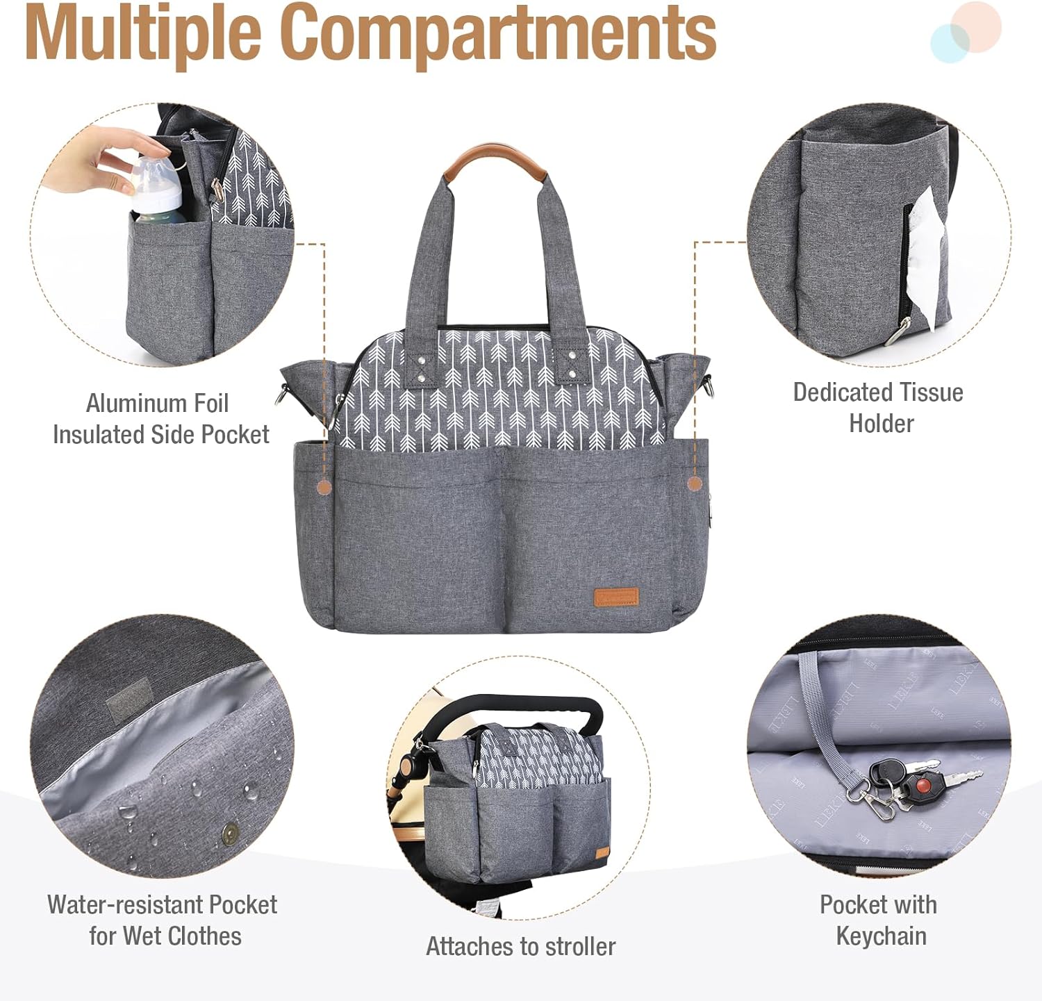 Thumbnail 2 de Lekebaby Large Capacity Nappy Changing Bag Satchel Messenger – Arrow Print, Grey