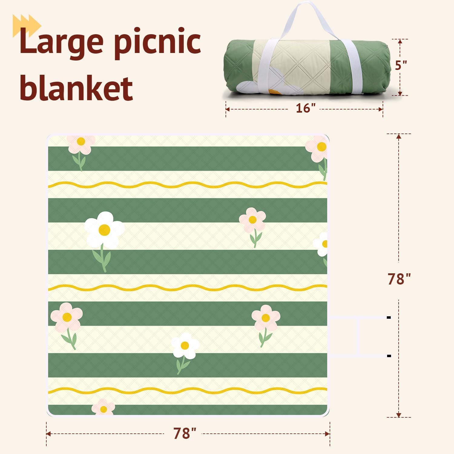 Detalle de LARUTAN Picknickdecke 200x200 cm – wasserdicht, waschbar und faltbar mit Tragegriff