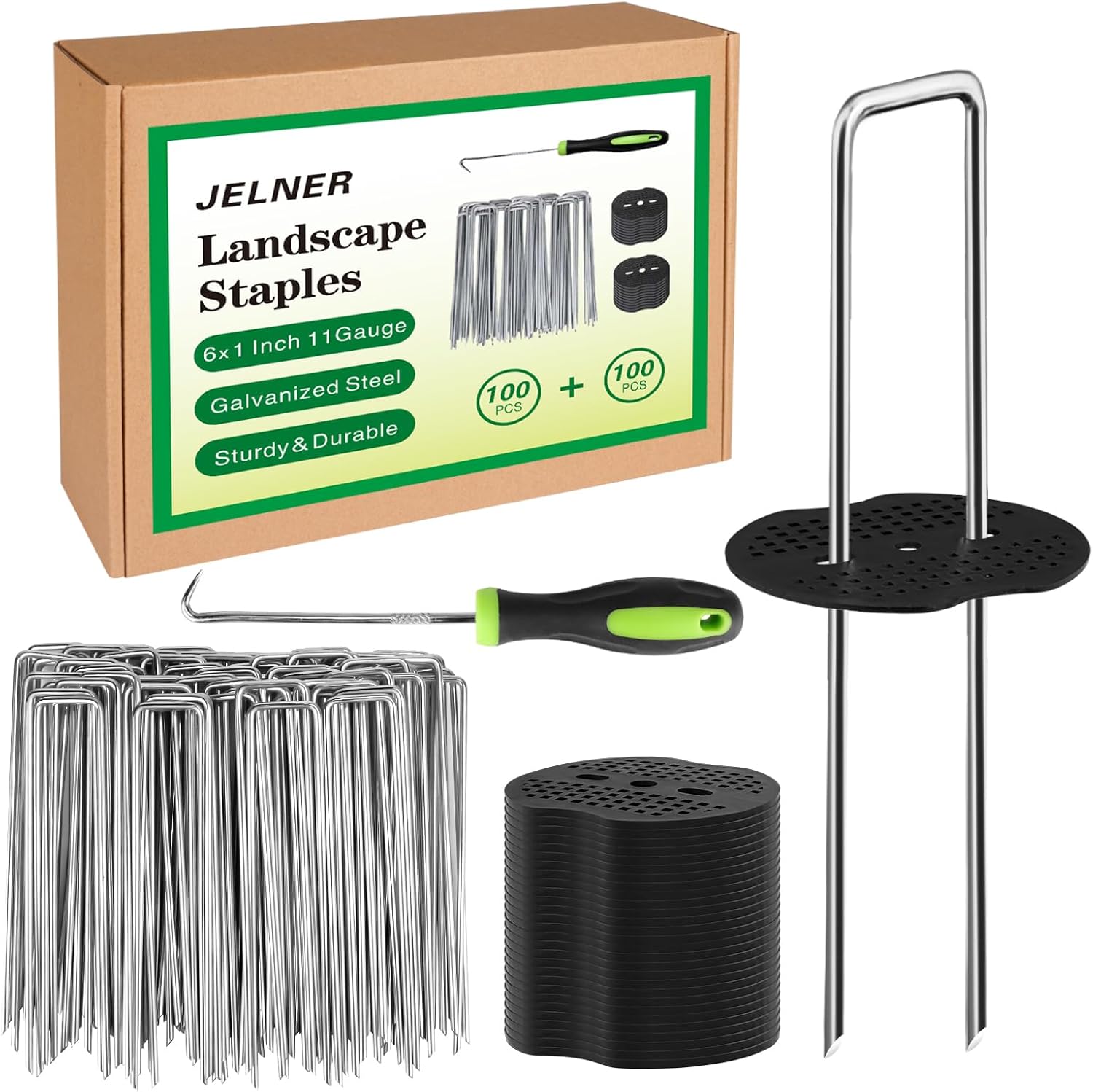 Detalle de JELNER JELNER-US-20240228 Garden Stakes, 6-Inch 11-Gauge Galvanized Steel Staples