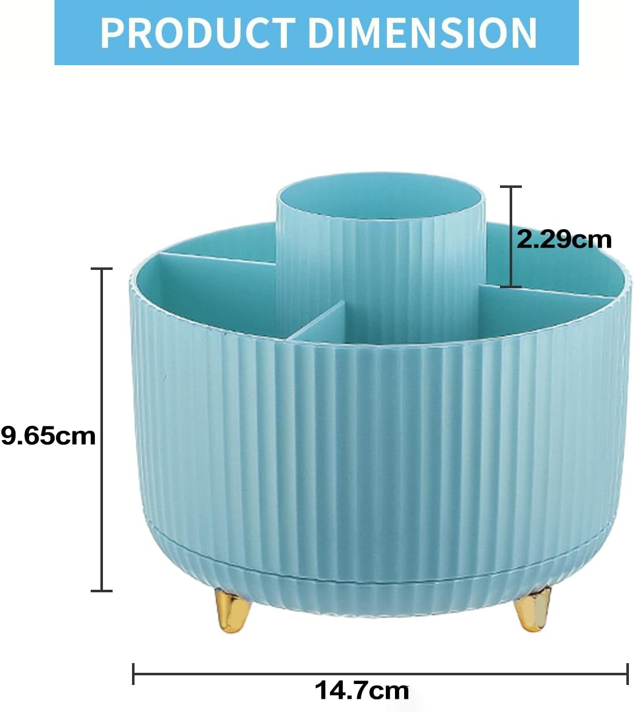 Thumbnail 6 de Marbrasse Desk Organiser 360° Rotating Pen Holder with 5 Compartments (Blue)