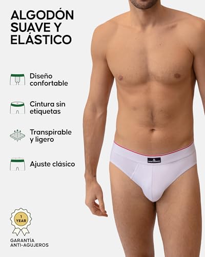 Thumbnail 1 de DANISH ENDURANCE Calzoncillos Hombre Slip – Algodón transpirable, Pack 3 o 6, Blanco/Rojo, Talla L