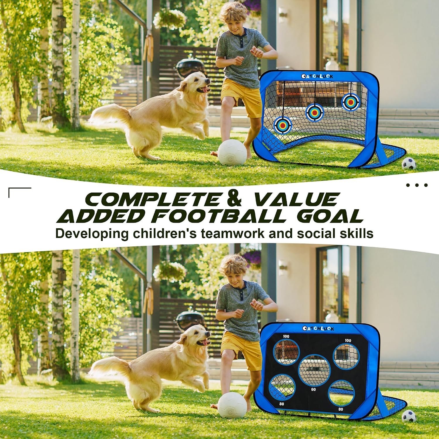 Thumbnail 6 de CATCHLUCK Outdoor Football Goals kindervoetbaldoel, pop-up met trainingstools