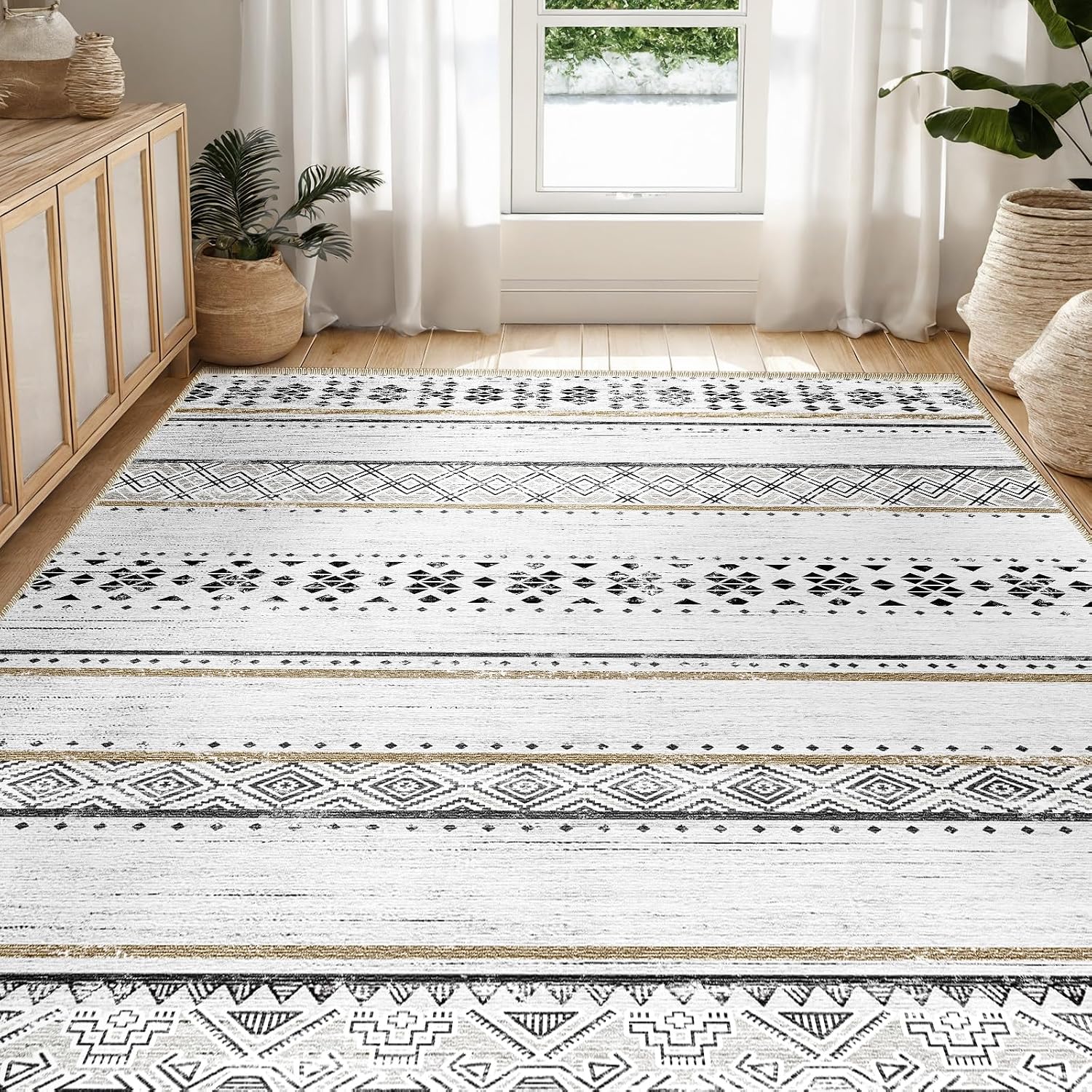 Thumbnail 6 de BESTSWEETIE 8x10 Geometry Series Area Rug: Non-Slip, Washable & Neutral for Living Spaces
