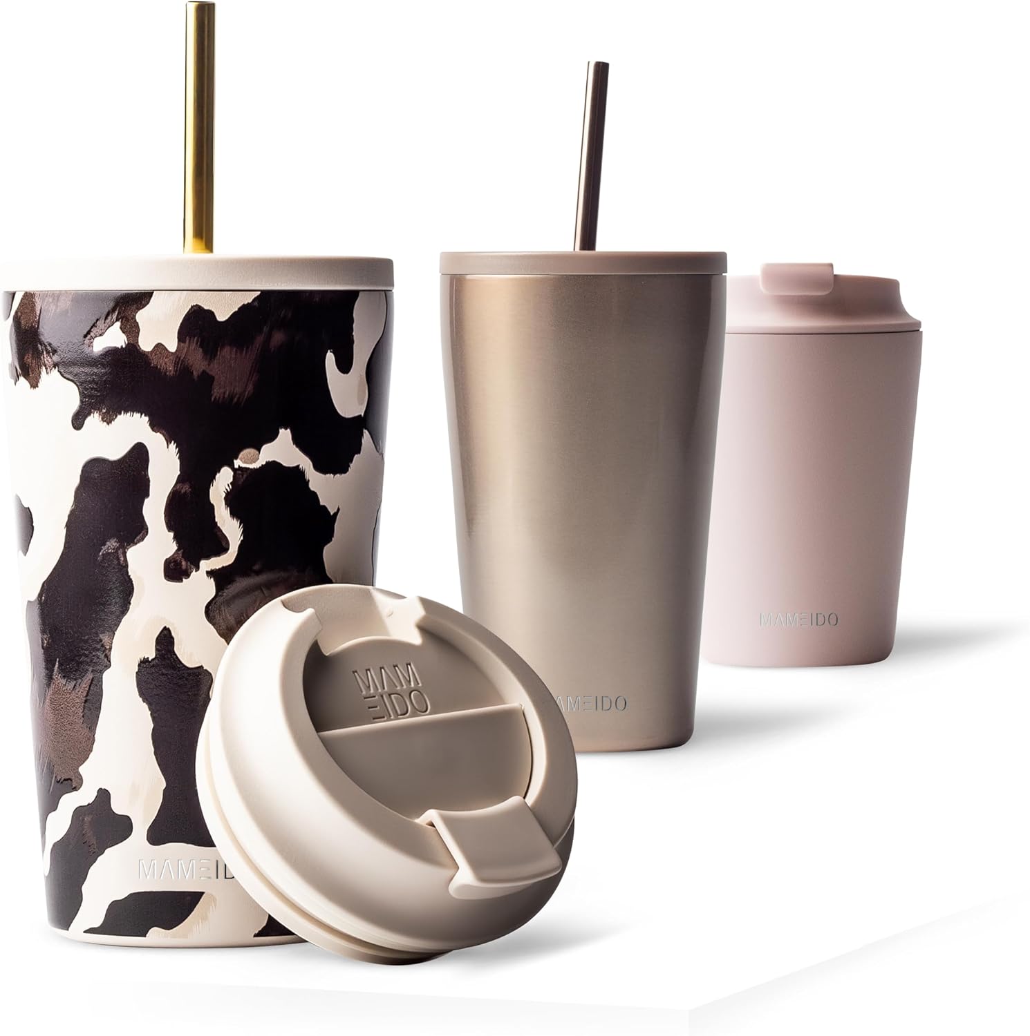 MAMEIDO Thermobecher 470 ml mit Strohhalm