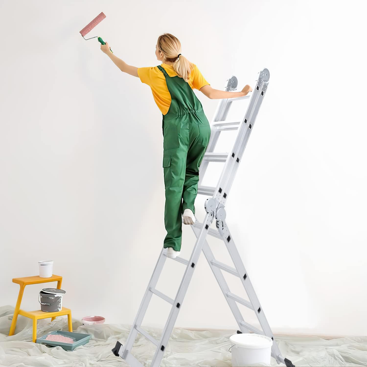 Thumbnail 6 de Ansobea 4.7M Aluminium Mehrzweckleiter 4x4 Stufen – robuste 6-in-1-Leiter mit Plattform und Rädern