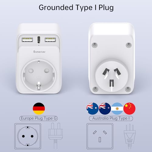 Detalle de Sameriver Reiseadapter Australien Typ I – 4-in-1 Steckdosenadapter mit USB