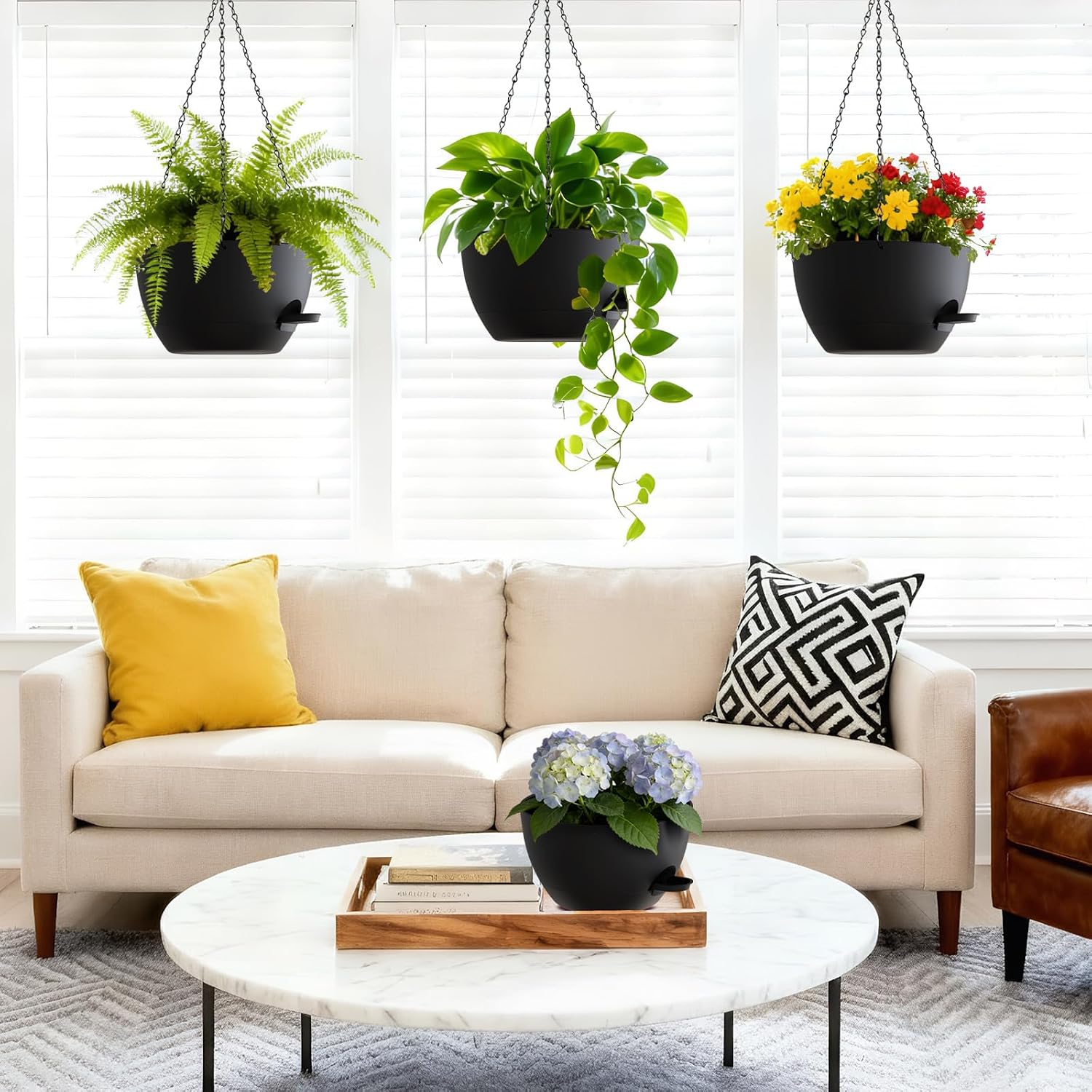 Thumbnail 1 de Homeuouz 25cm Selbstbewässernde Hängende Blumenampel 2er-Set – Pflanzpracht für Innen & Außen