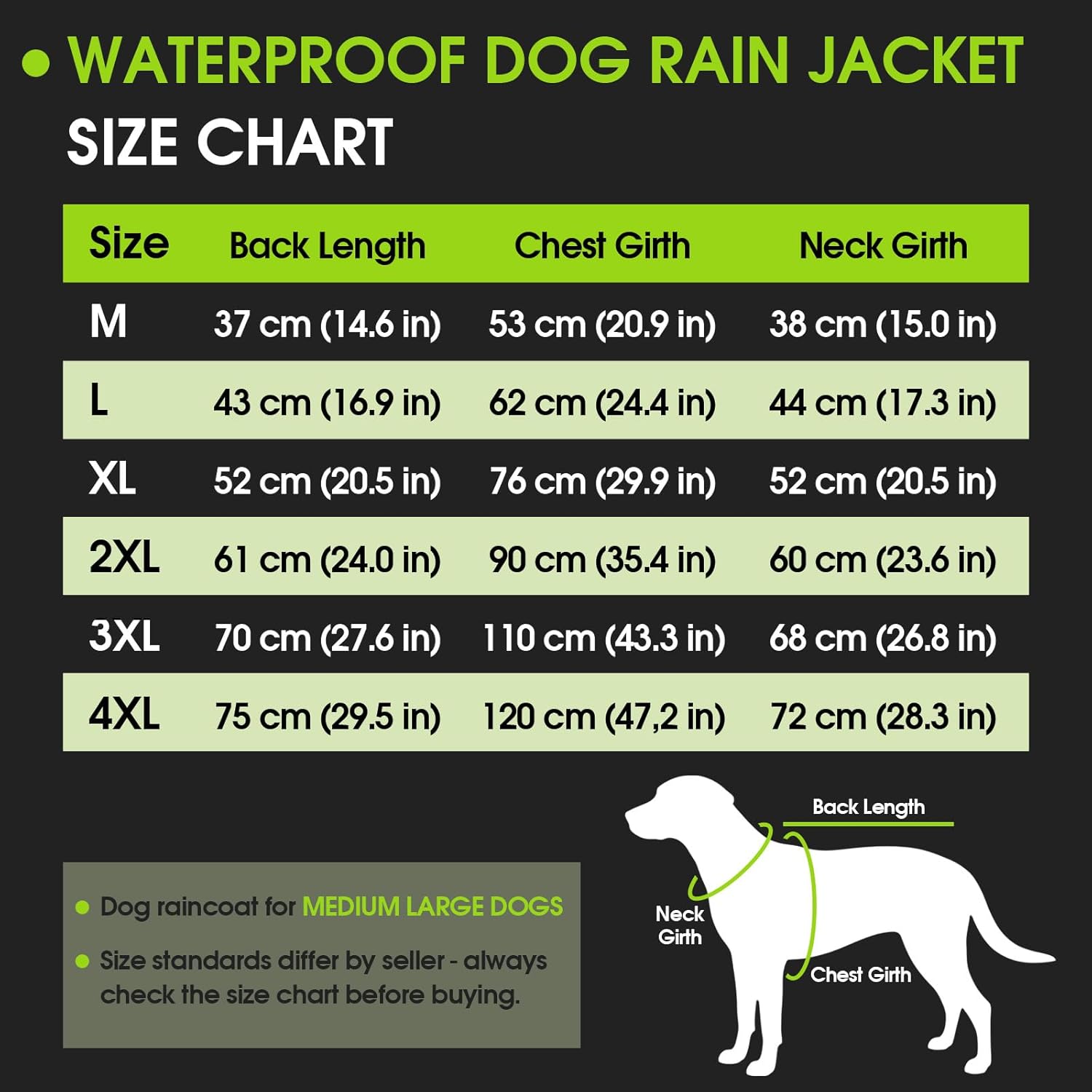 Thumbnail 1 de OUOBOB Waterproof Dog Raincoat with Reflective Strips, H-Harness & Detachable Hood (Neon Green, Size 3XL)