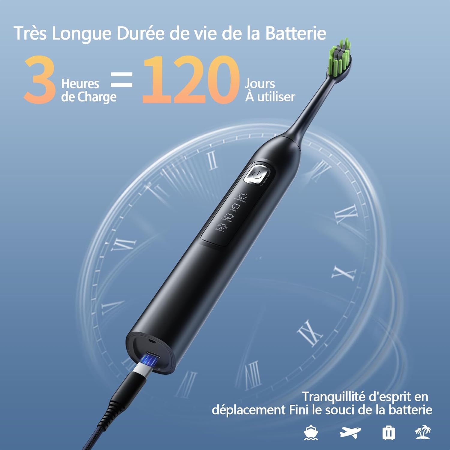 Detalle de OasiSmile Brosse À Dent Électrique Soniques pour Adultes — 120 jours d’autonomie, 6 têtes, 4 modes, IPX7