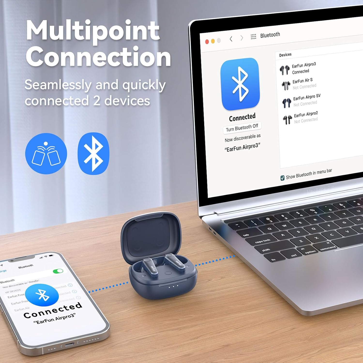 Thumbnail 6 de EarFun Air Pro 3 Wireless Earbuds with Noise Cancelling, aptX Adaptive Sound & Bluetooth 5.3 (Blue)