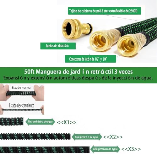 Detalle de ZHOPUIMIU Manguera Extensible Jardín 15 Metros con Pistola 10 Funciones | Flexible y Duradera