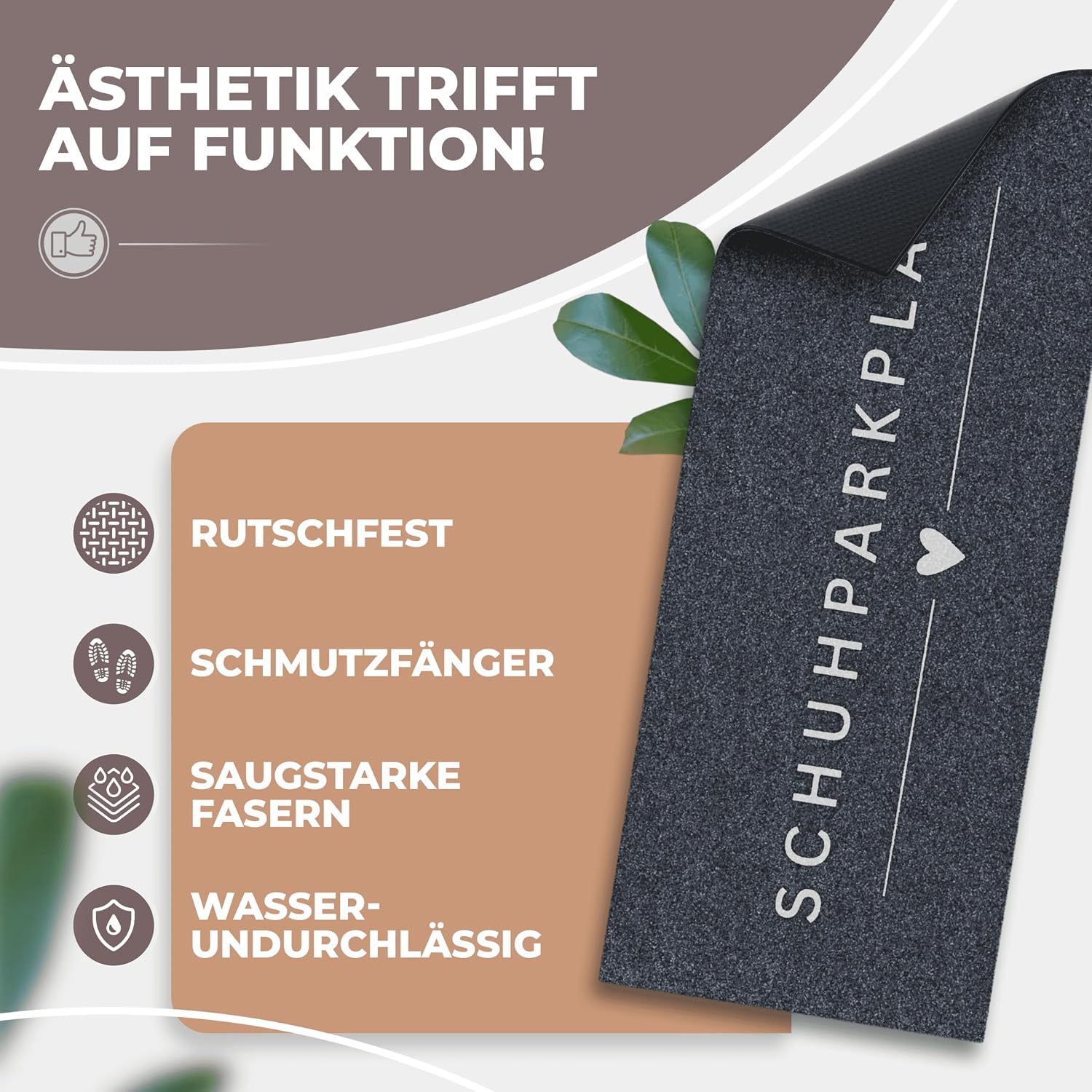 Detalle de ElbFuchs Schuhparkplatz Fußmatte 75x30 cm grau – waschbare, rutschfeste Indoor- & Abtropfmatte