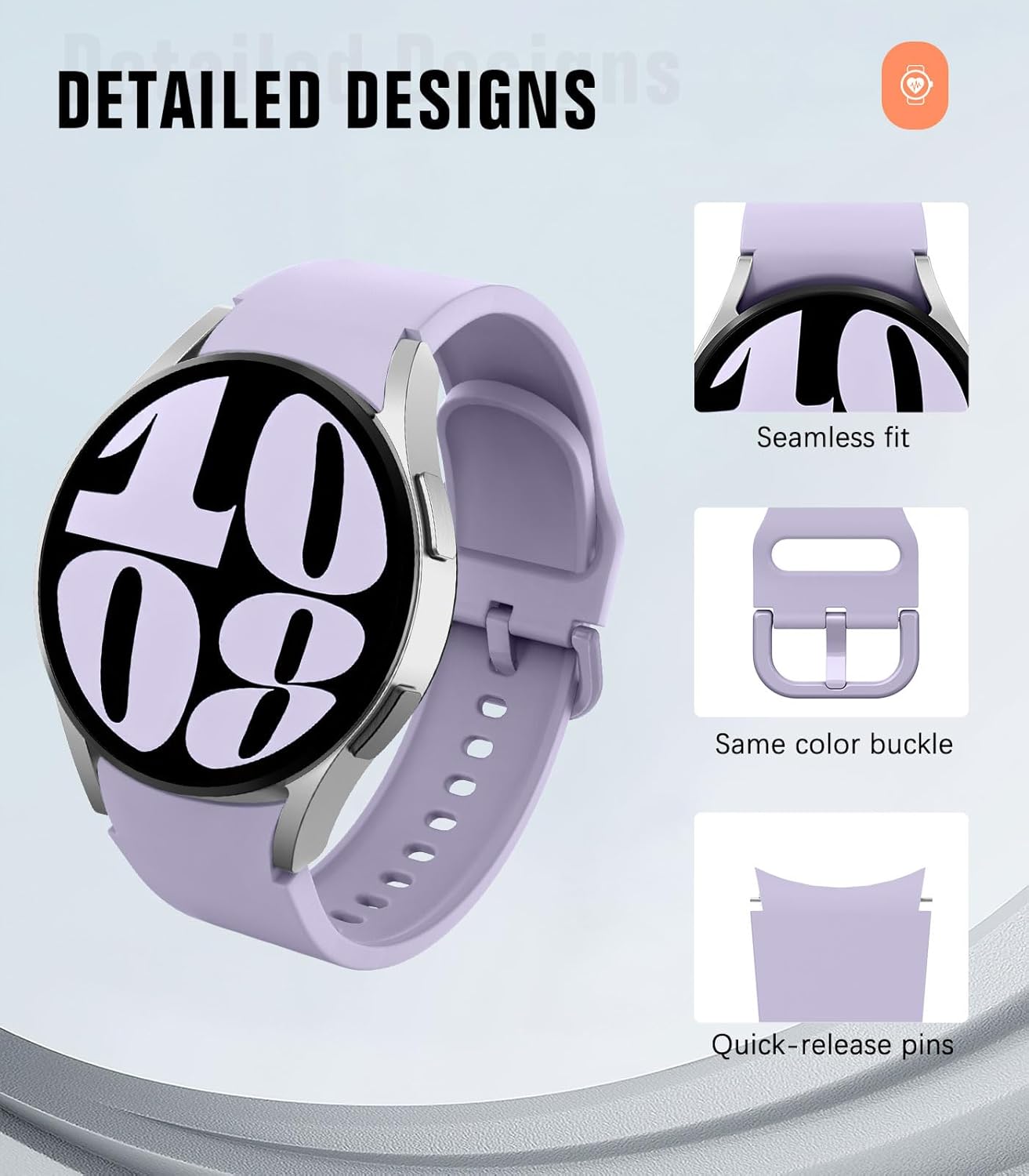 Detalle de MoKo No Gap Silicone Strap for Samsung Galaxy Watch Series (40mm–47mm) – 20mm Quick Replacement