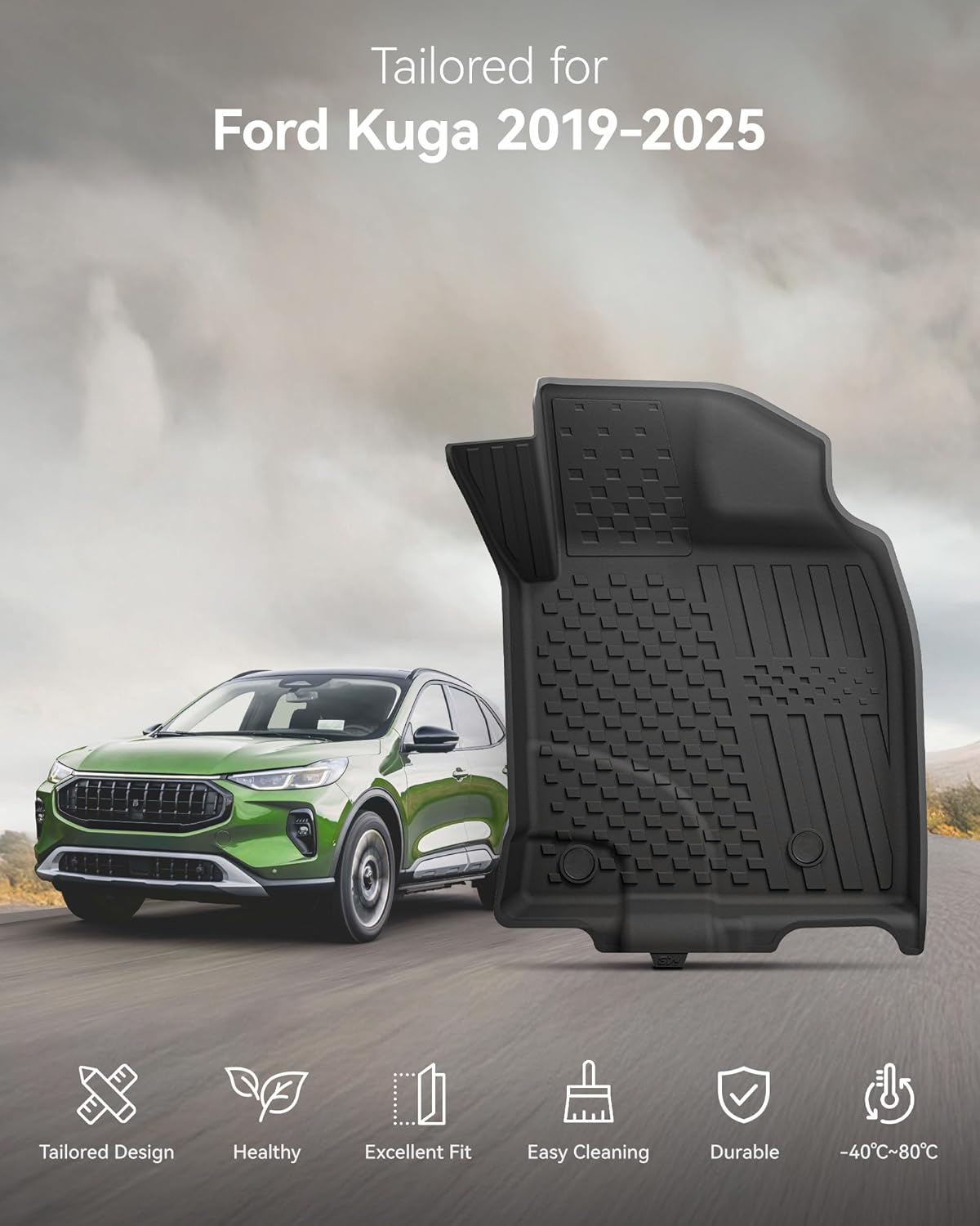 Detalle 2 de 3W Floor Mats for Ford Kuga (2019–2026) with Fuel-Power: All Weather, Heavy-Duty Floor Liner