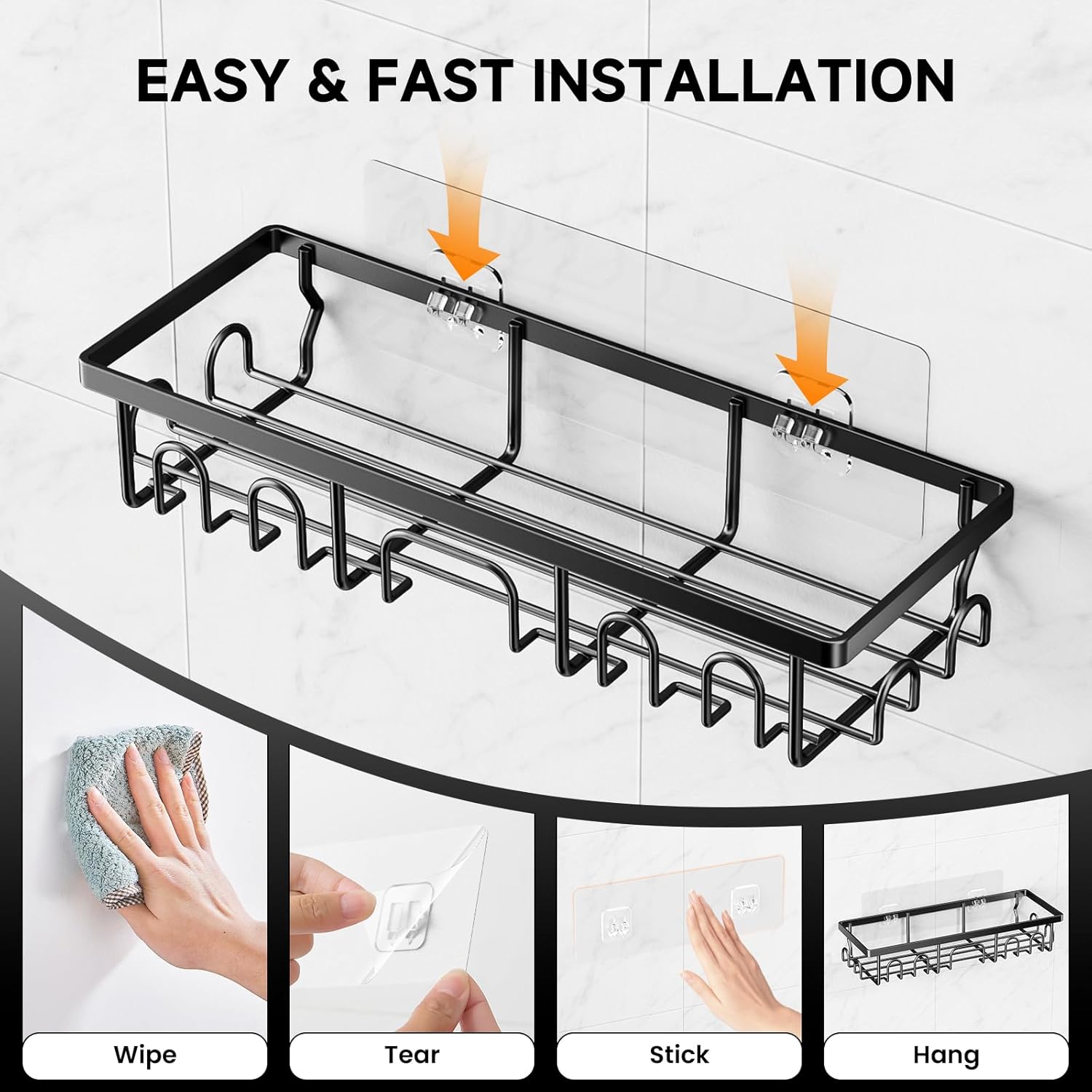 Thumbnail 6 de Deyhoc set da 3 mensole per doccia in acciaio inox antiruggine con adesivi, nero