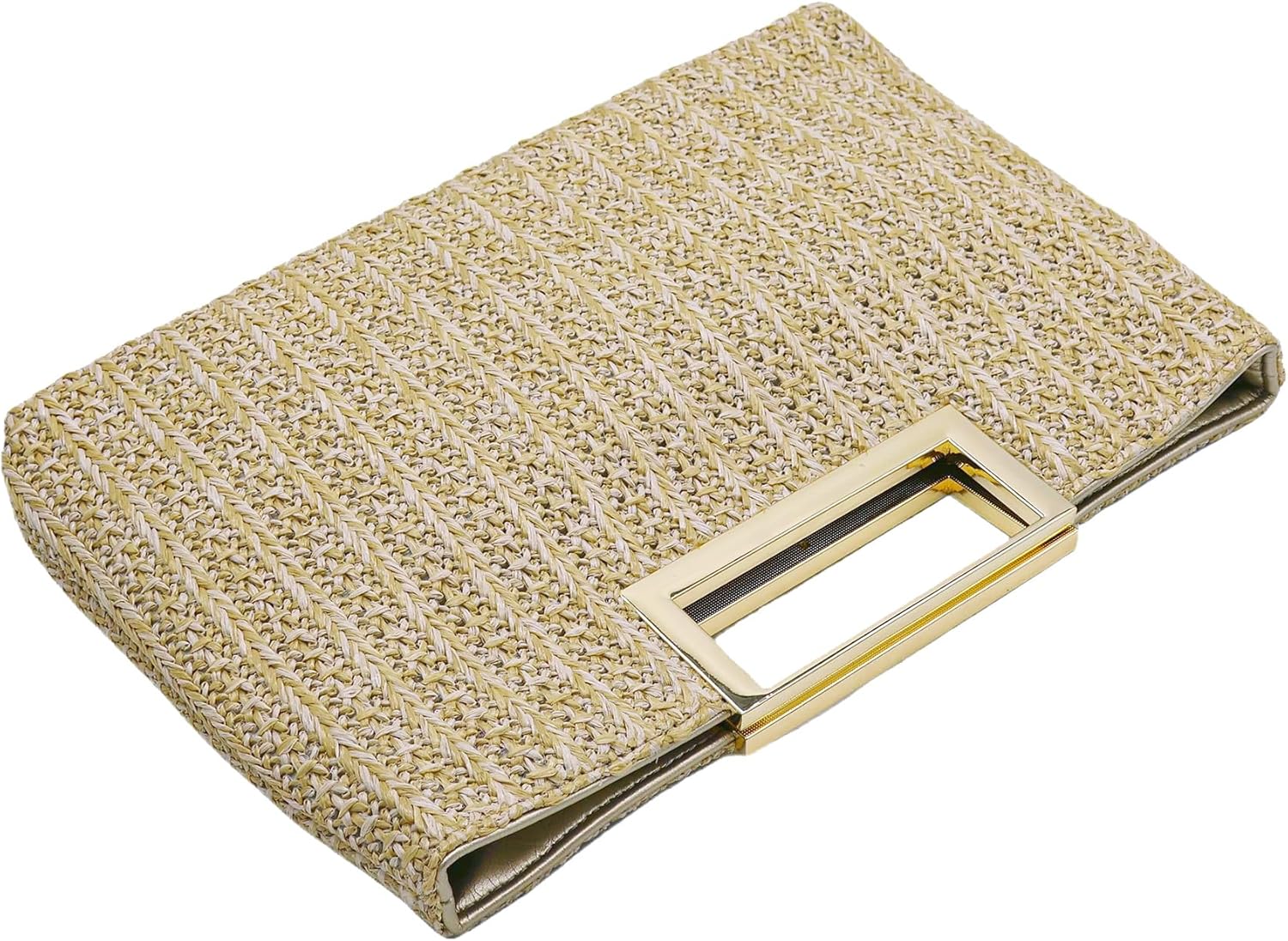 Thumbnail 6 de Milisente women’s leather clutch bag with metallic handle (raffia straw) for weddings and evening events