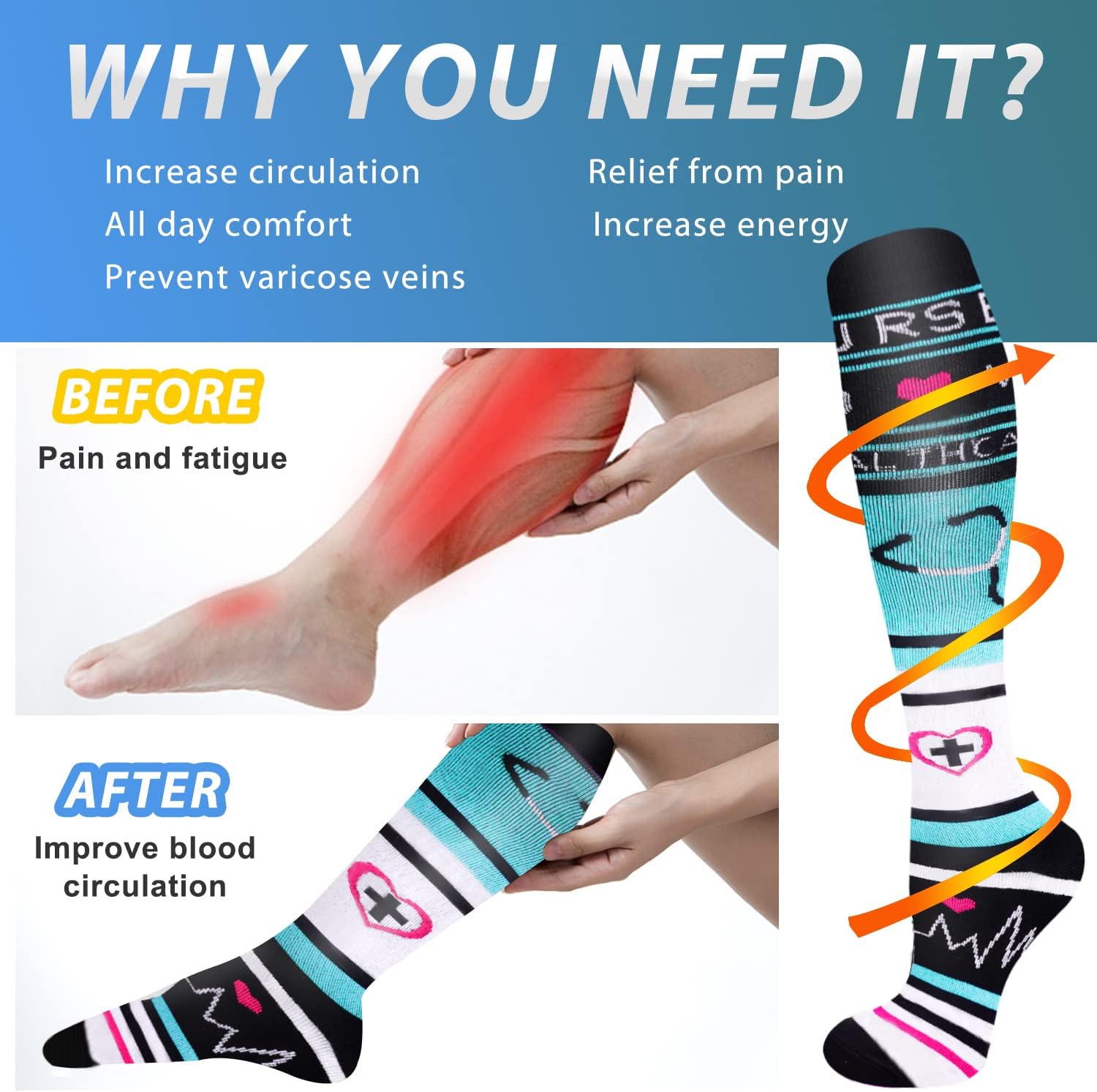 Thumbnail 2 de Aoliks Medical Compression Socks for Women & Men (Knee-High) for Running, Nurses, and Travel