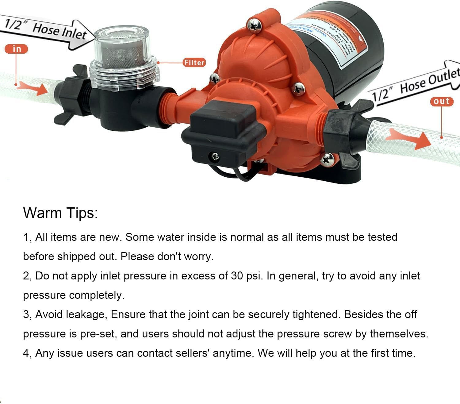 Detalle de RV Fresh Water Diaphragm Pump 12V DC, 4.0 GPM, 50 PSI — On-Demand Self-Priming for RVs, Boats, and Campers