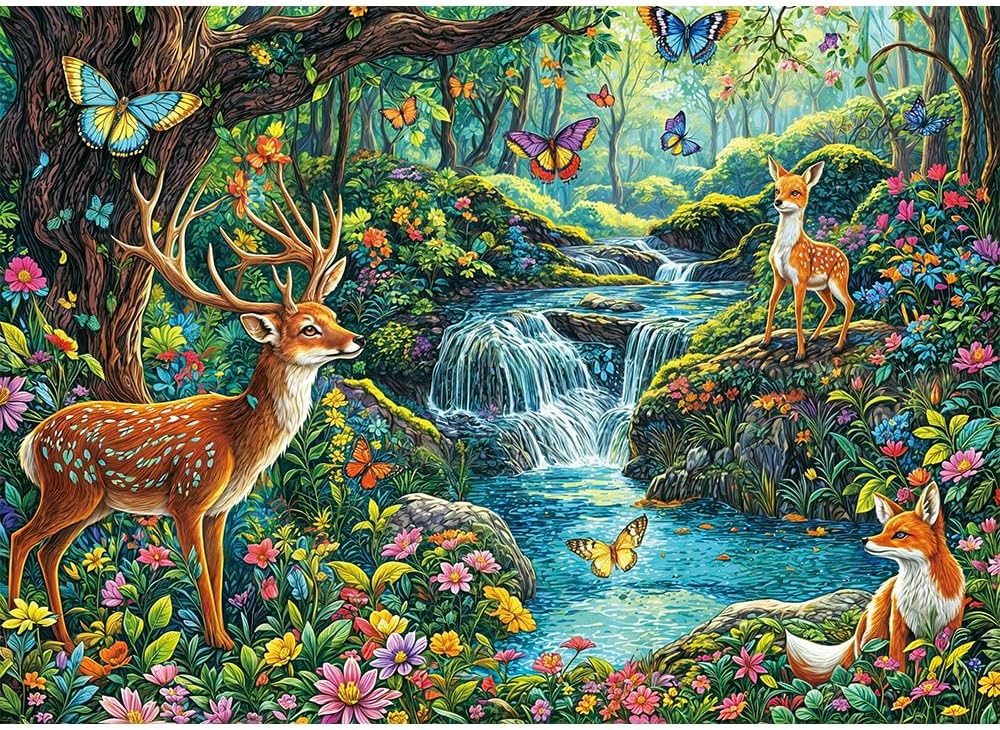 Detalle de HUADADA 1000-Piece Forest Deer Jigsaw Puzzle for Adults