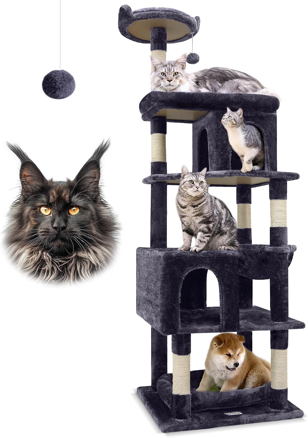 Detalle de Globlazer Arbre à Chat XXL — 183 cm pour Gros Chats (Maine Coon, British Shorthair, Ragdoll) avec Casette, Panier et Grandes Plates-formes