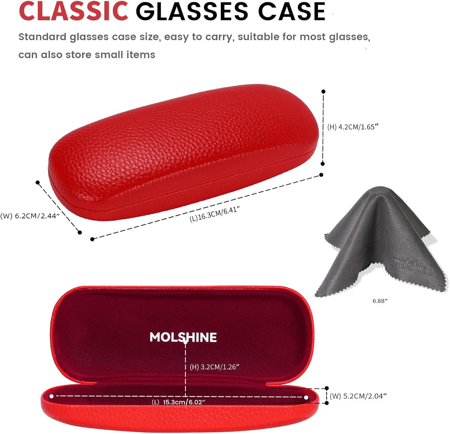 Detalle de Molshine Étui à lunettes en cuir PU à coque dure — protection fiable et design élégant pour lunettes et petits objets