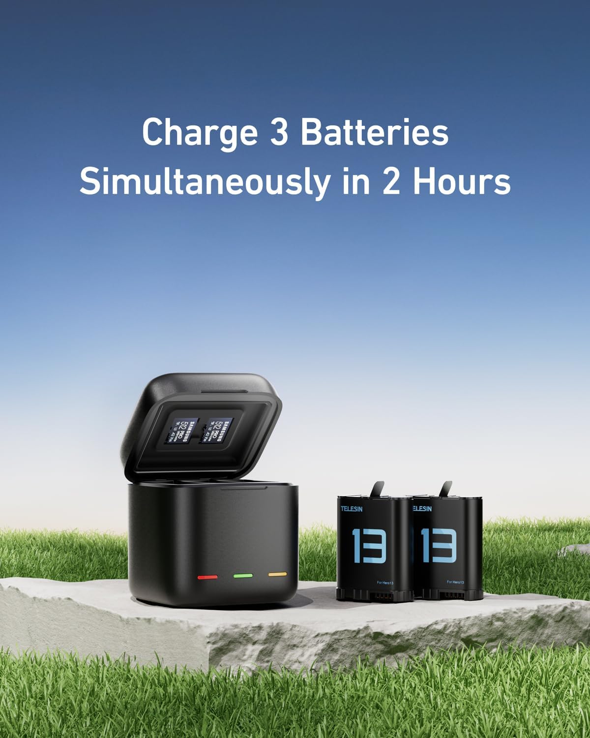 Thumbnail 4 de TELESIN Battery Charger Kit for GoPro Hero 13 Black (2-Pack) with Triple Charging Case + Type-C Cable