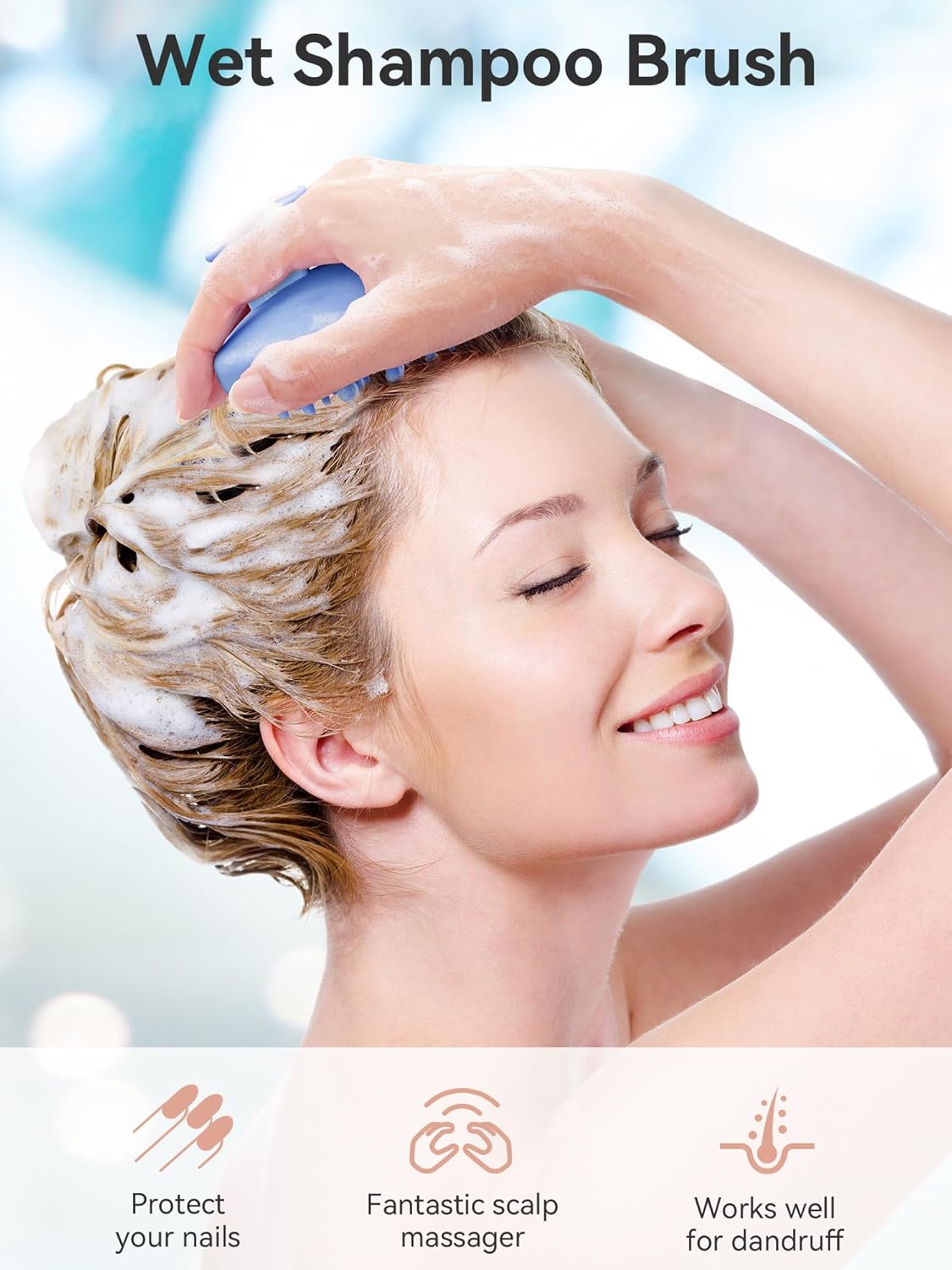 Thumbnail 3 de HEETA Appareil de massage du cuir chevelu en silicone pour croissance des cheveux – brosse de shampooing, bleu