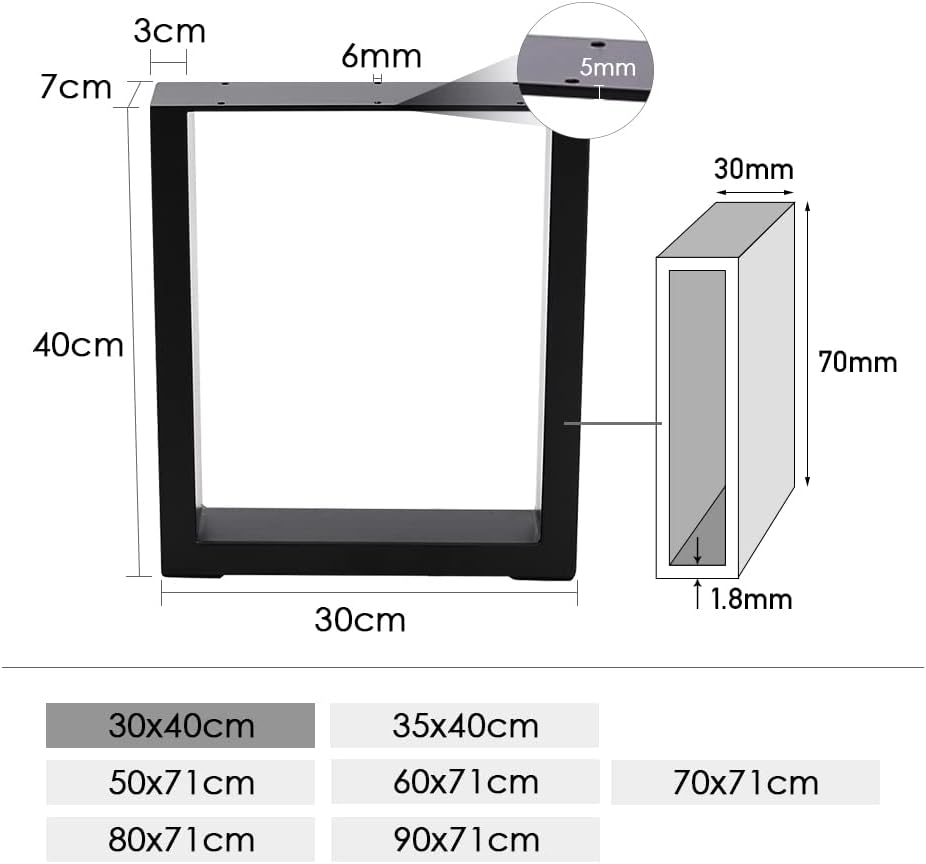 Detalle de INMOZATA Lot de 2 Pieds de Table Métal 40 cm – 70x30 mm, acier brut avec protecteur de sol et accessoires