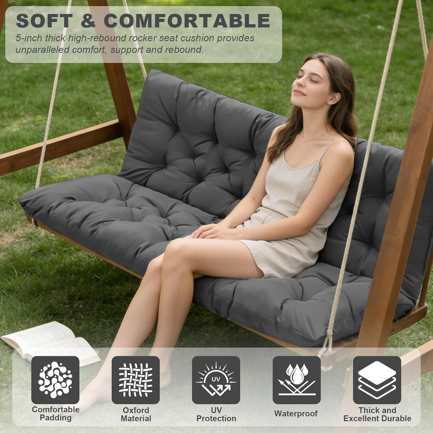 Detalle de GPQAWER HDYYDM88 Outdoor Swing Cushion, 60 x 40 Inches, 5-Inch Padding