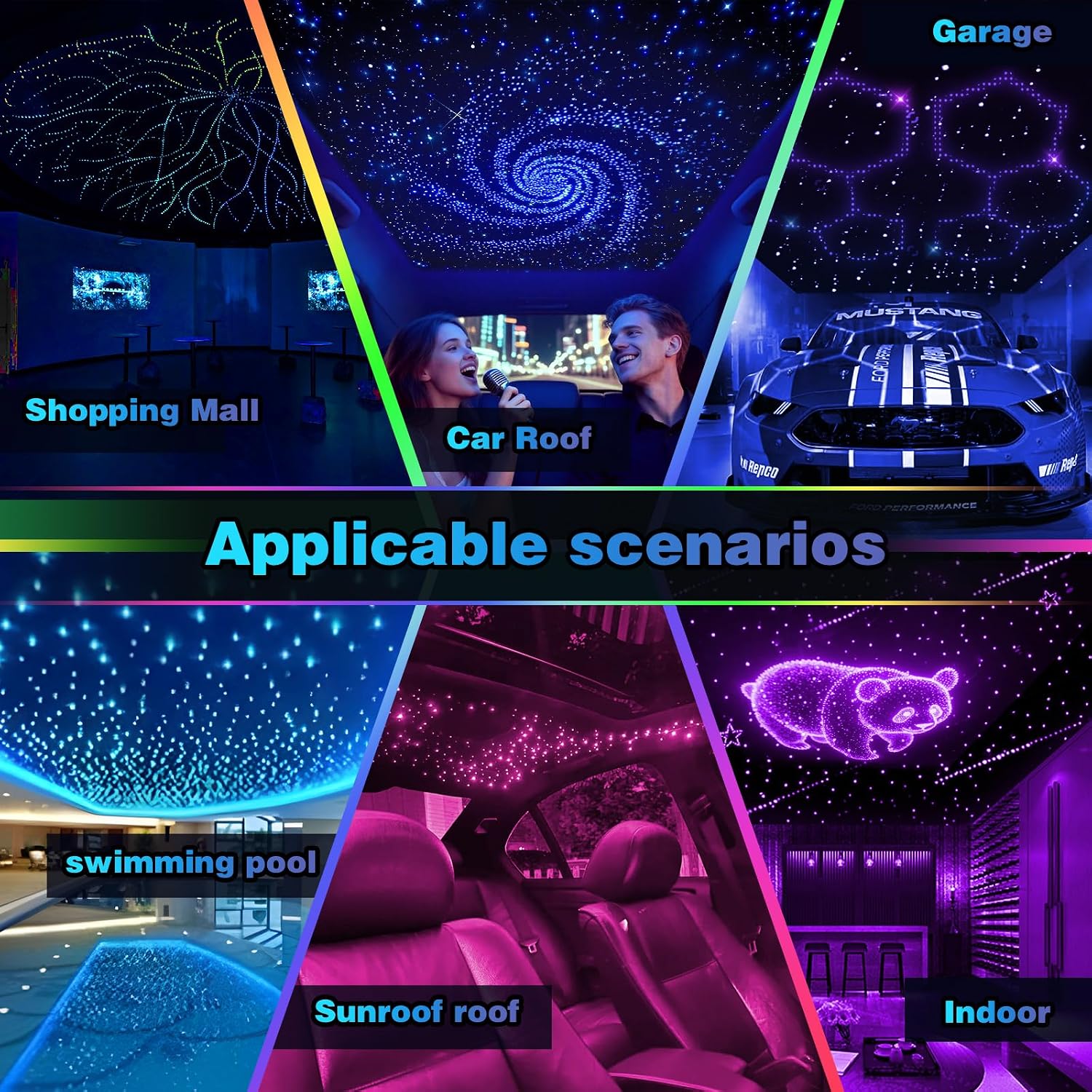 Thumbnail 6 de Twinkle Starlight Headliner Light Kit (32W, 1000pcs LEDs, 13.1ft) — APP/Remote Control for Car, Home, Party