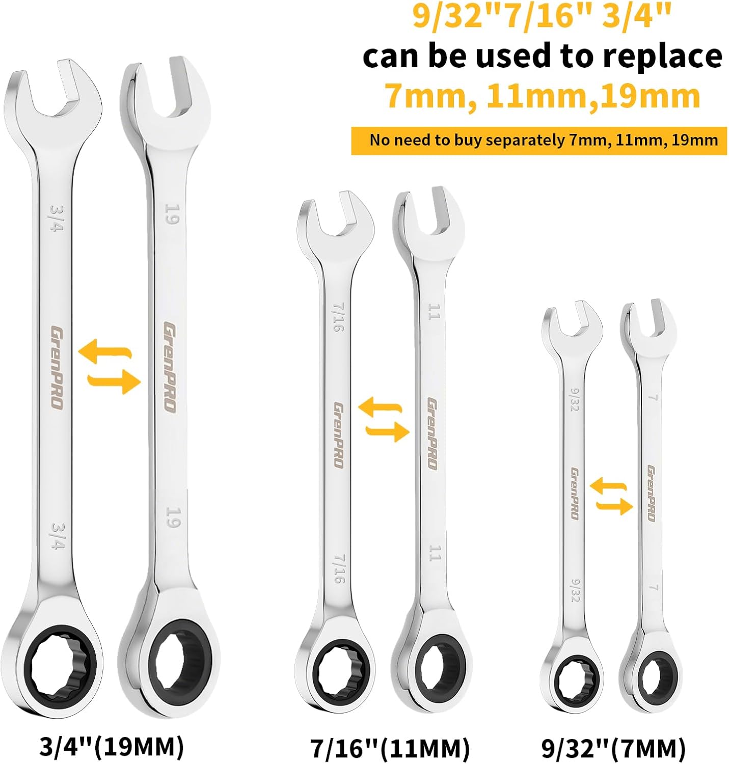 Detalle de GRENPRO 071063 22-Piece Ratcheting Wrench Set, SAE and Metric CR-V