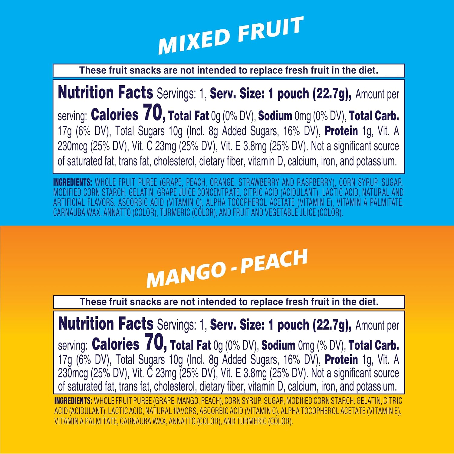 Detalle de Welch's Fruit Snacks, Mixed Fruit & Mango Peach, 0.8 oz, 60 Count