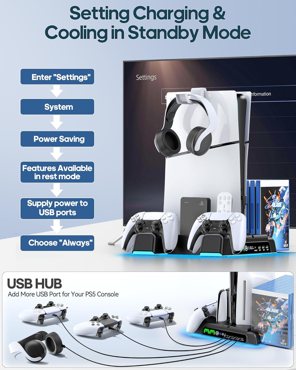 Thumbnail 5 de PS5 Slim Pro Stand and Cooling Station 1.63-inch fan